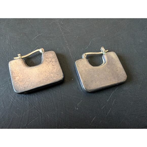 Vintage Edgy 925 Sterling Silver Wedge Hoop Earrings - Picture 3 of 6